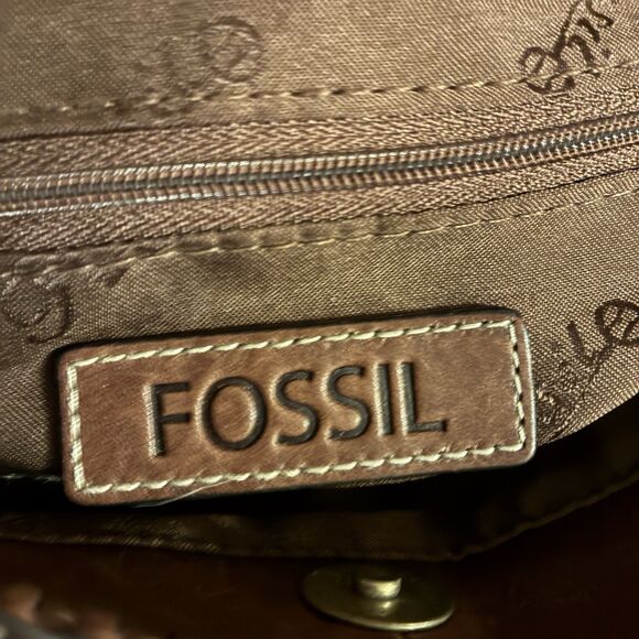 Fossil Patchwork Multicolored Purse With Zipper, Side Pockets. Brown Trim/straps - Picture 12 of 12